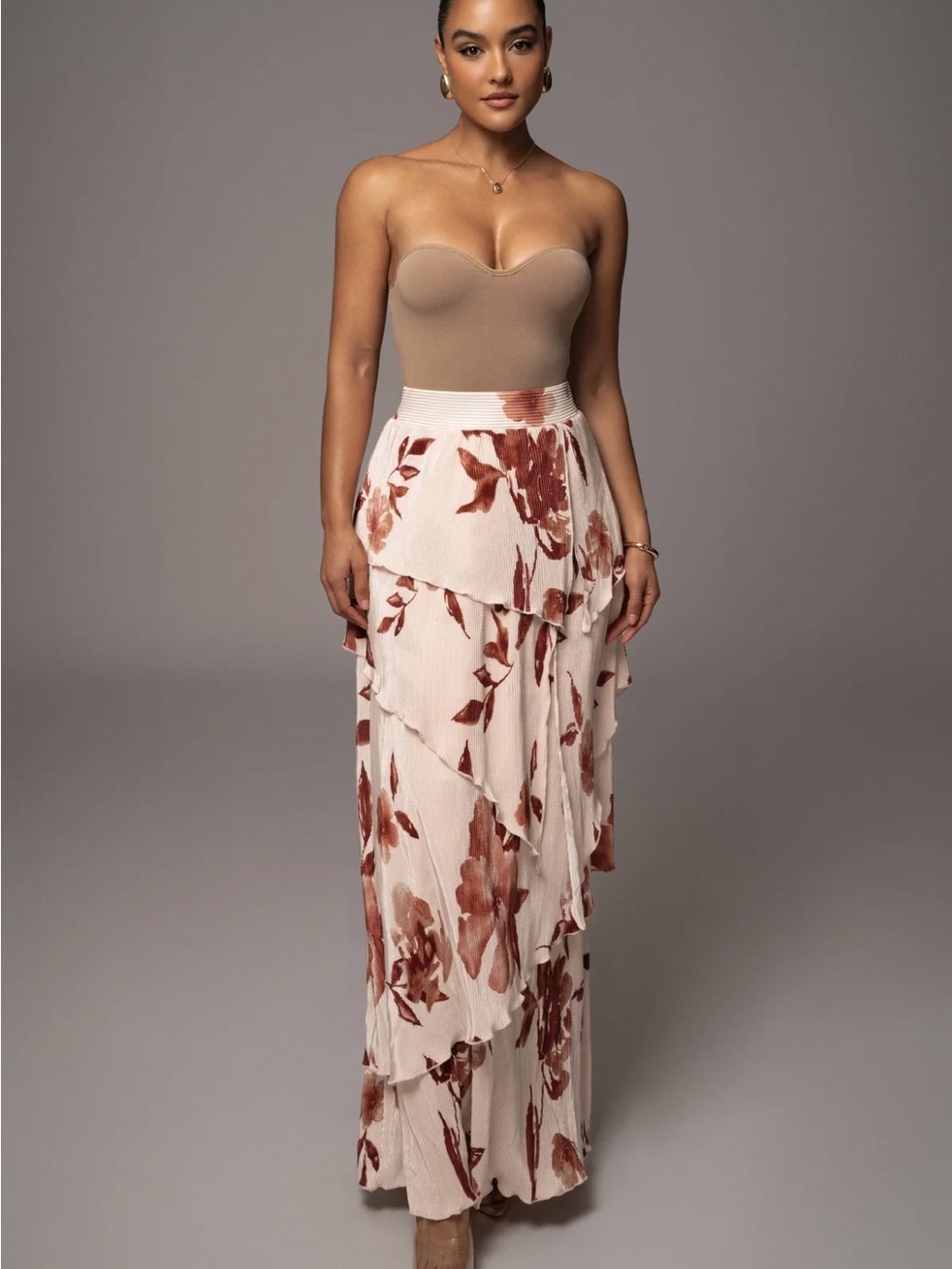 JLuxLabel CREAM FLORAL KAMIRA TIERED SKIRT- Small (NWT) - Picture 6 of 8